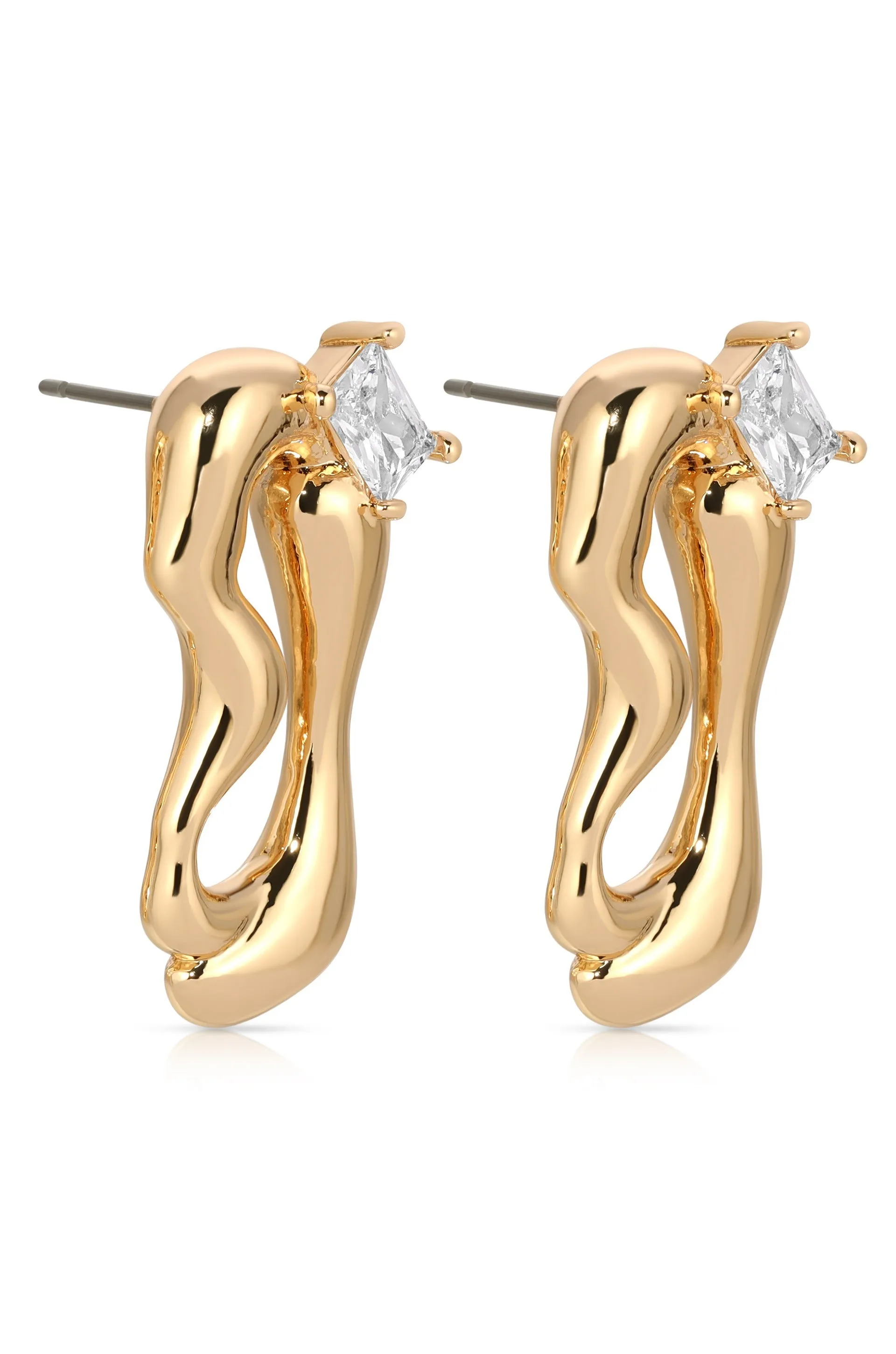 Organic 18k Gold Plated Winding Crystal Earrings