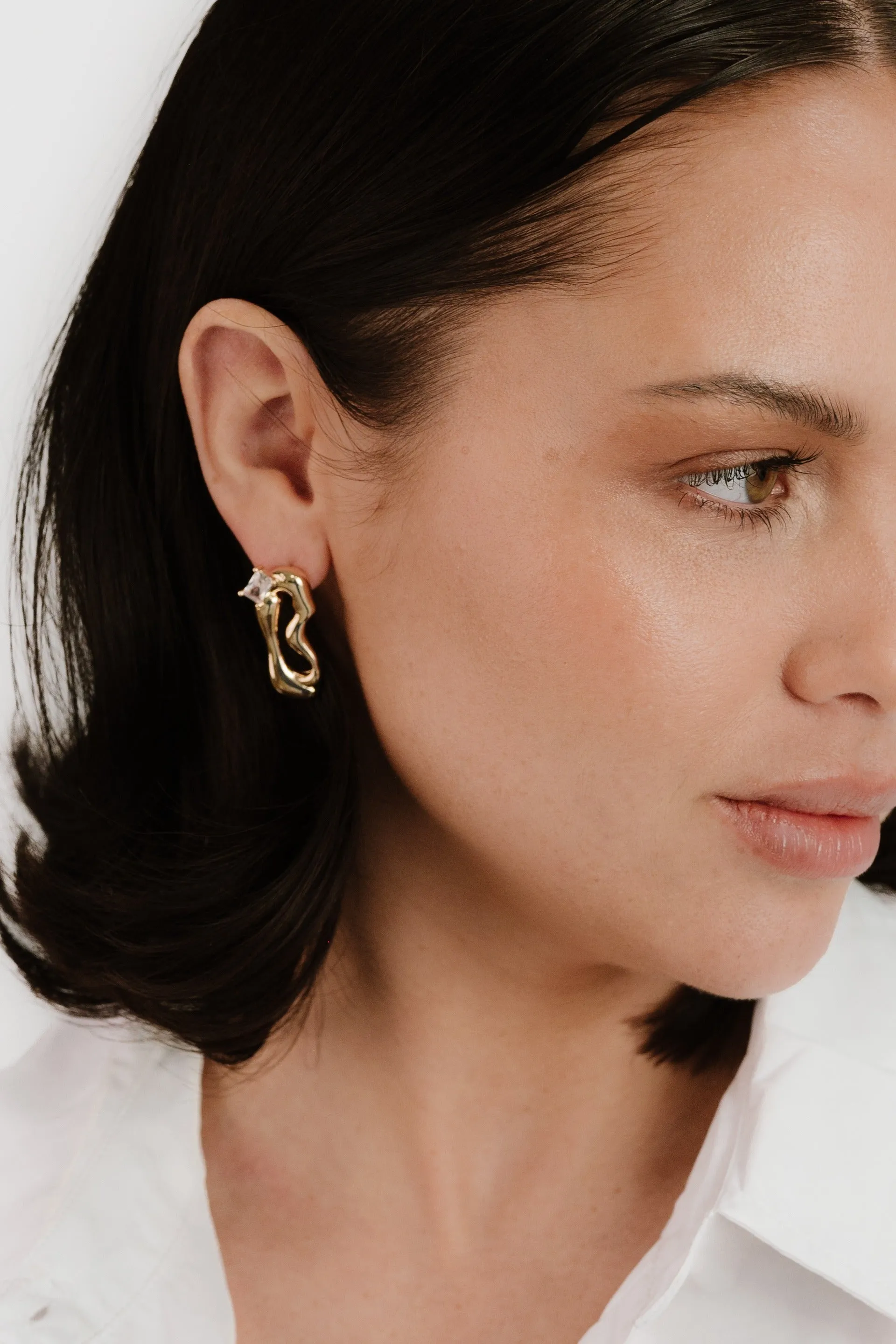 Organic 18k Gold Plated Winding Crystal Earrings