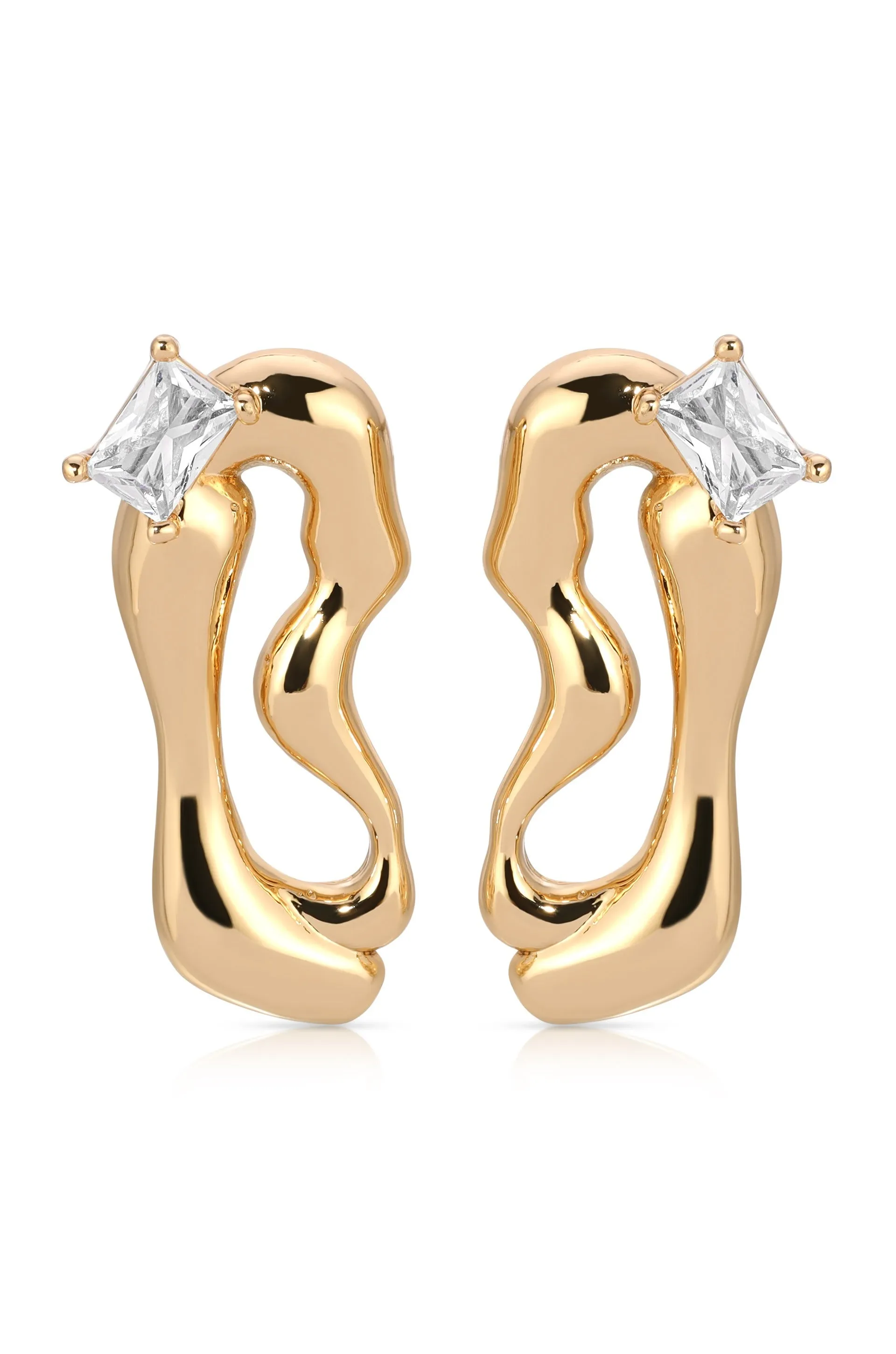 Organic 18k Gold Plated Winding Crystal Earrings