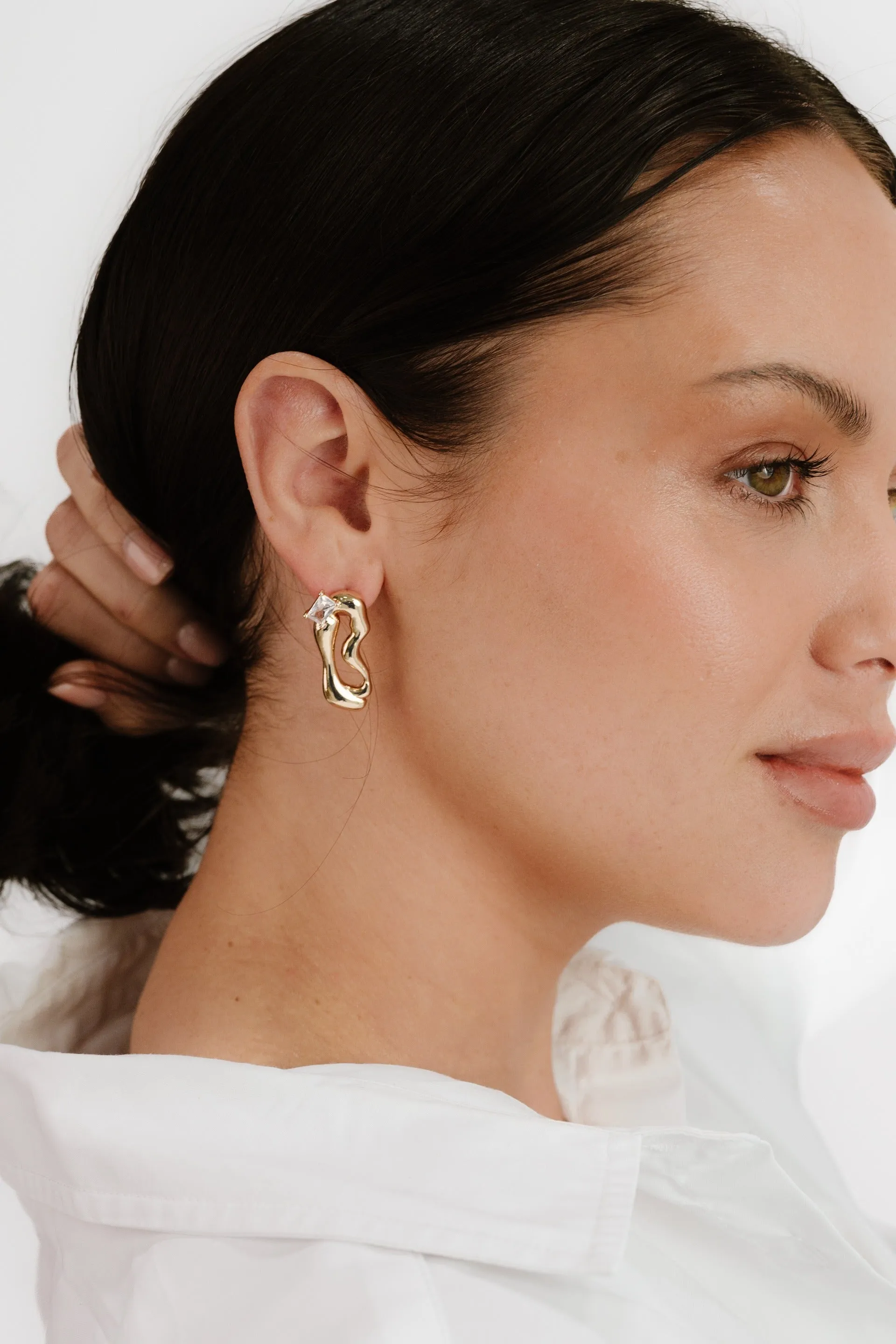 Organic 18k Gold Plated Winding Crystal Earrings