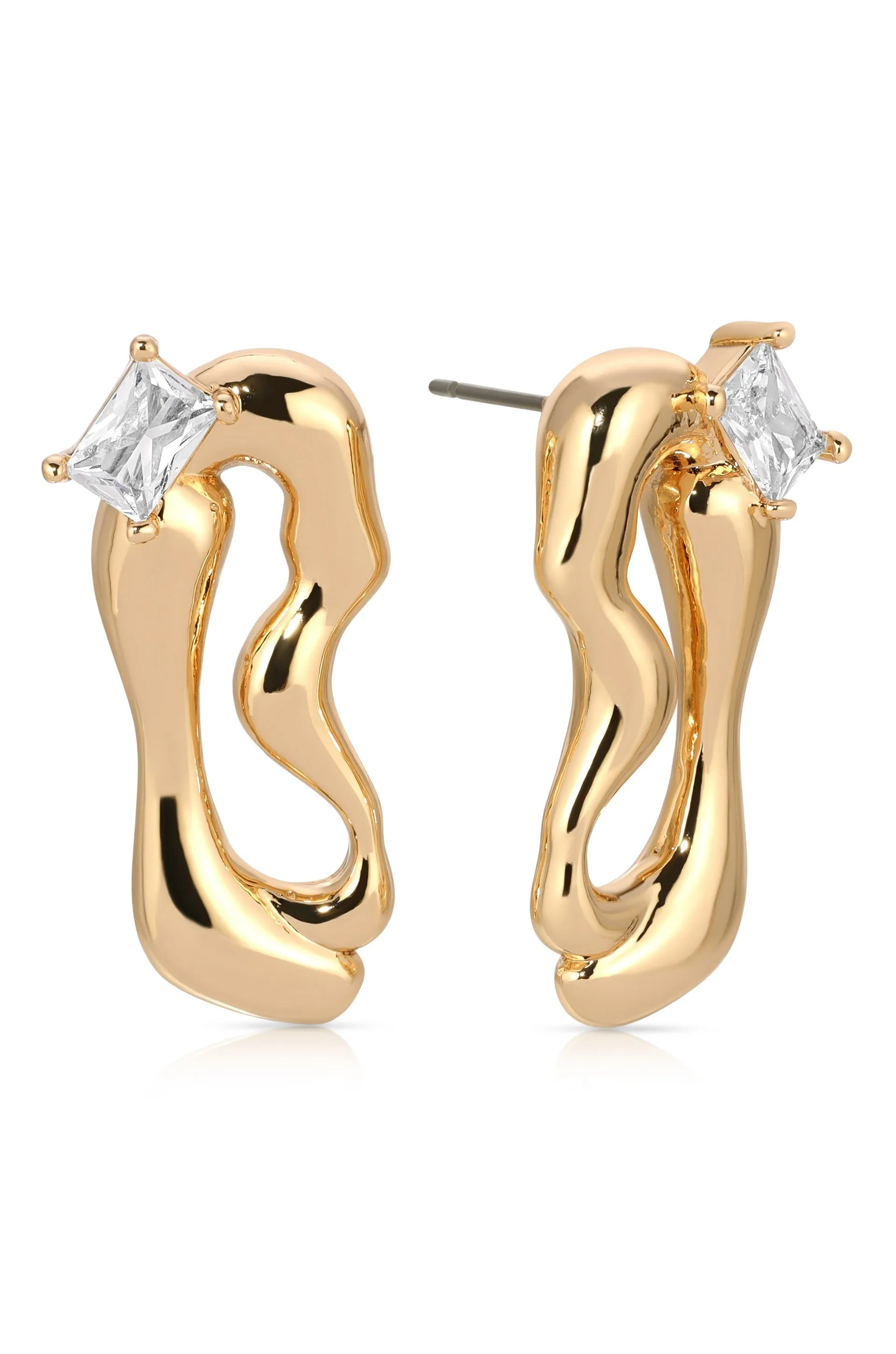 Organic 18k Gold Plated Winding Crystal Earrings