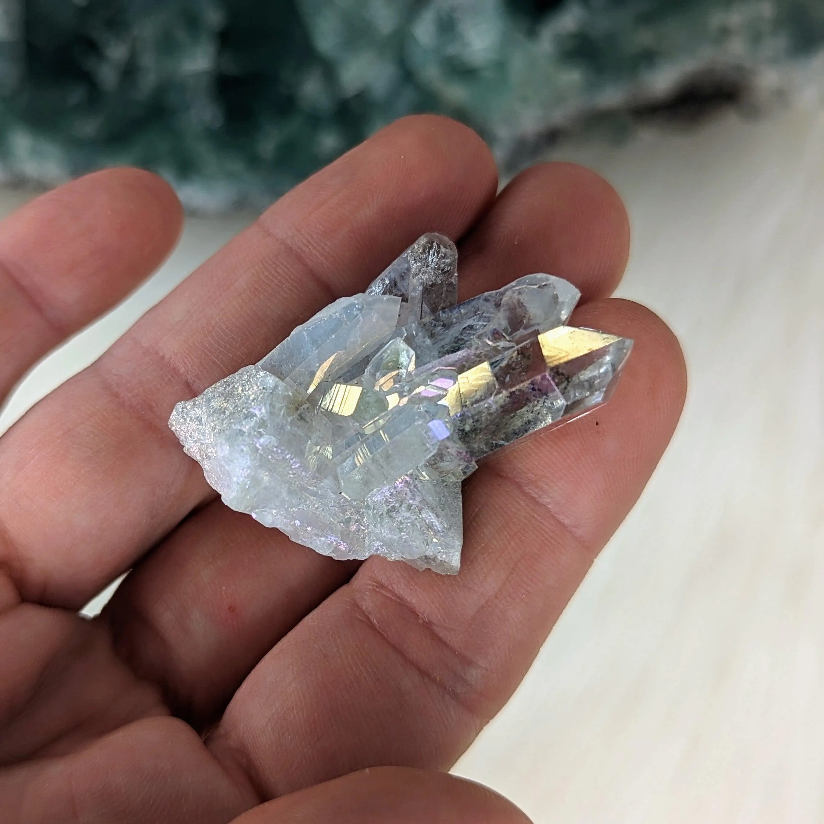 Pearly Angel Aura Phantom Quartz Small Cluster from Brazil ~ Angelic Vibrations