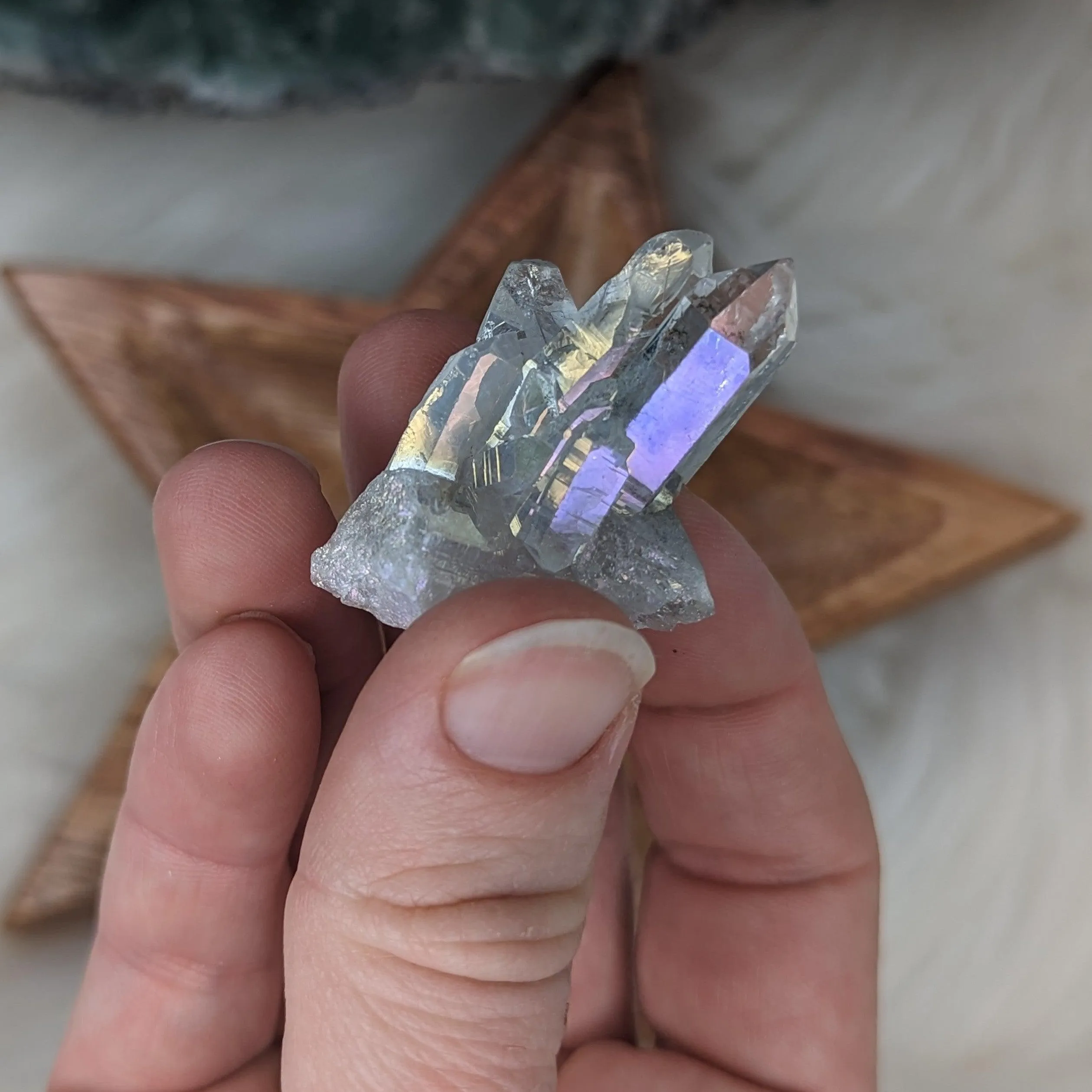 Pearly Angel Aura Phantom Quartz Small Cluster from Brazil ~ Angelic Vibrations