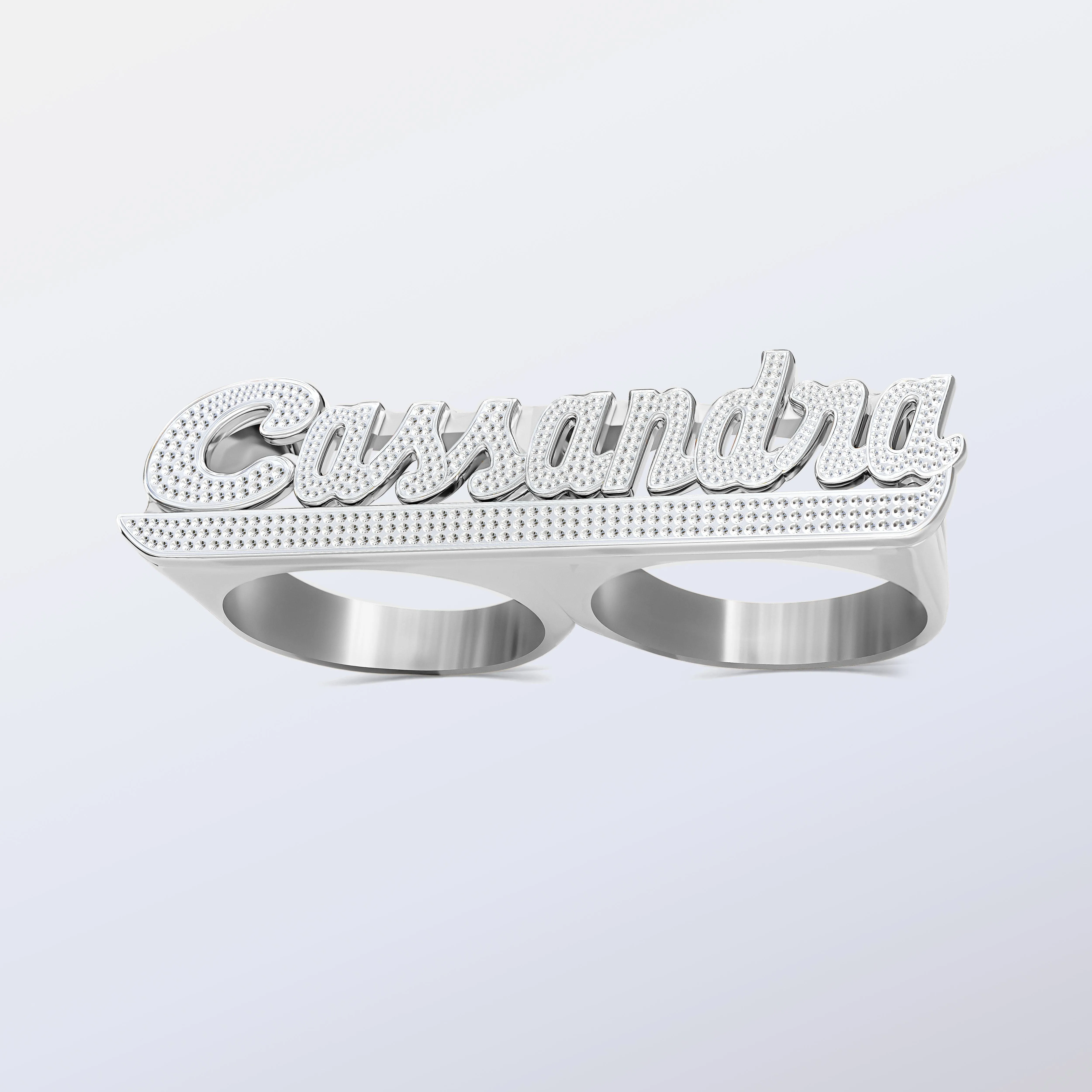 Personalized Two Finger Name Ring  Cassandra - Unisex