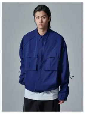 Poly Puckering Double Pocket Shirt Blue Domestic Product