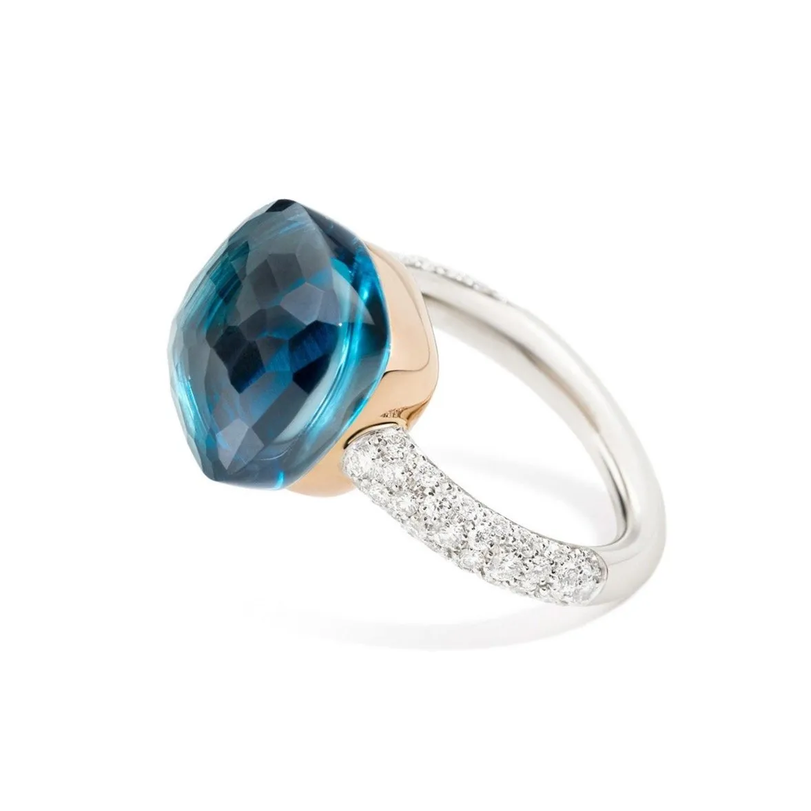 Pomellato - Nudo Maxi - Stackable Ring with London Blue Topaz and Diamonds, 18k White and Rose Gold