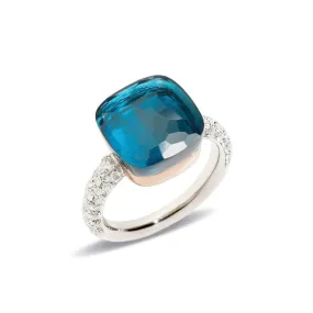 Pomellato - Nudo Maxi - Stackable Ring with London Blue Topaz and Diamonds, 18k White and Rose Gold