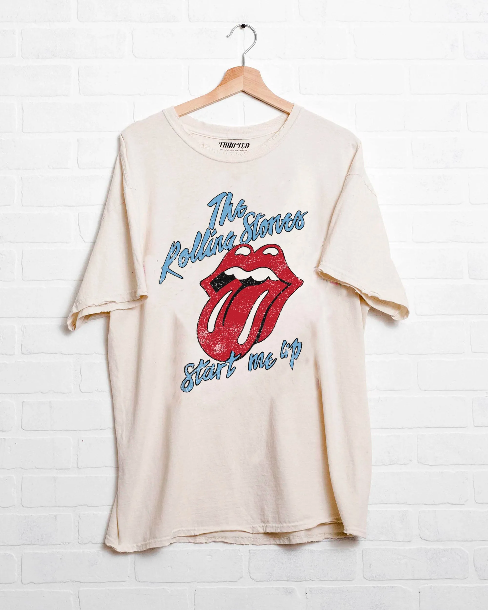 Rolling Stones Start Me Up Off White Thrifted Distressed Tee