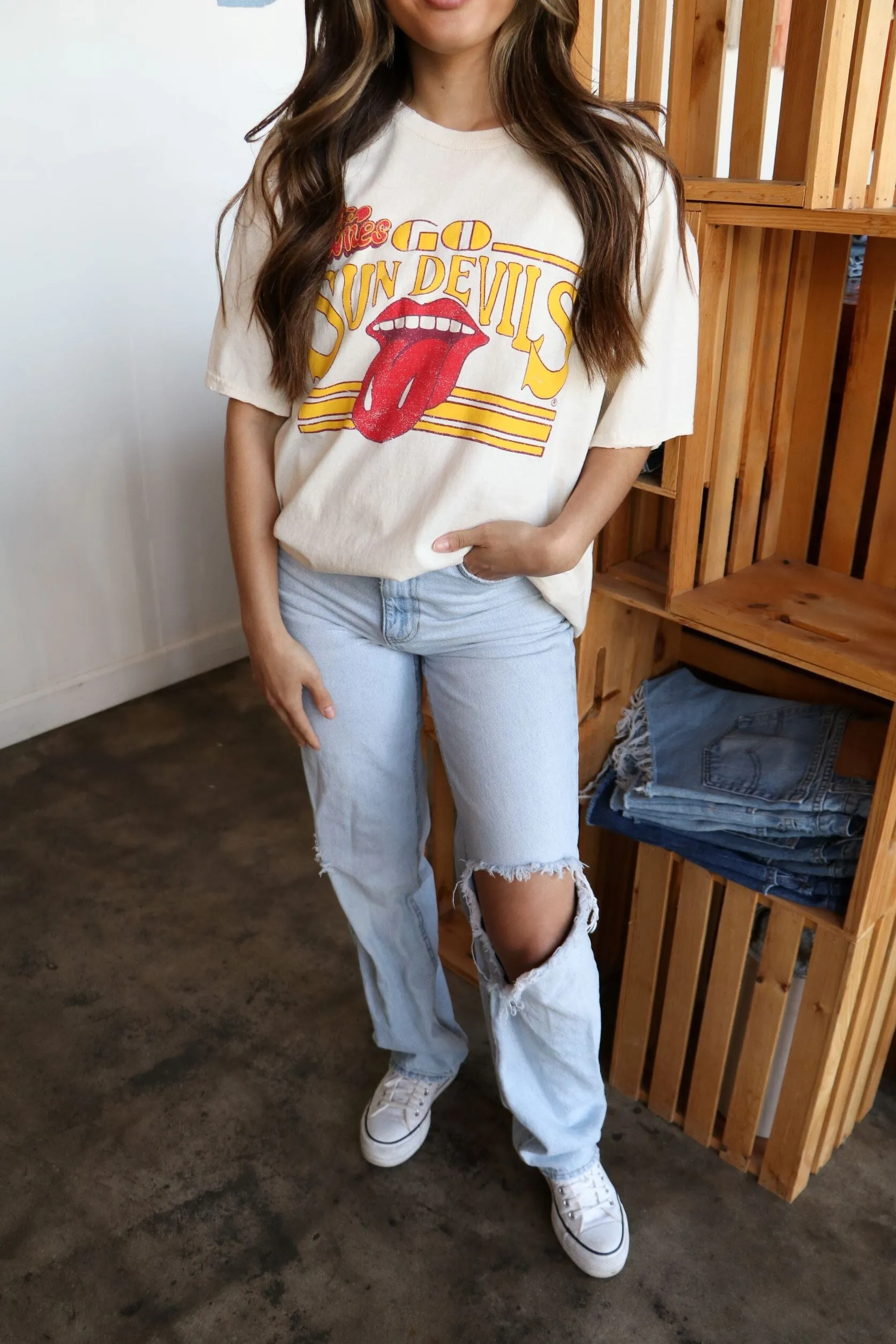 Rolling Stones Sun Devils Stoned Off White Thrifted Tee