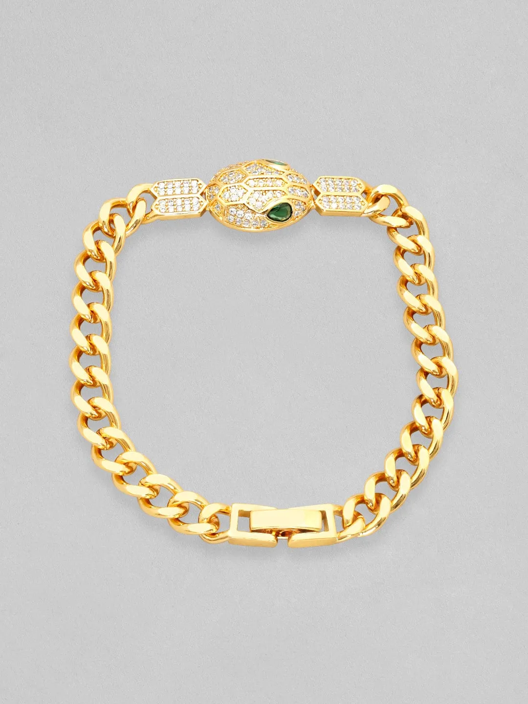 Rubans 18K Gold Plated Cuban Chain Crystal Srtudded Serpant Bracelet