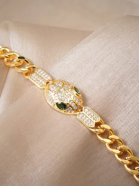 Rubans 18K Gold Plated Cuban Chain Crystal Srtudded Serpant Bracelet