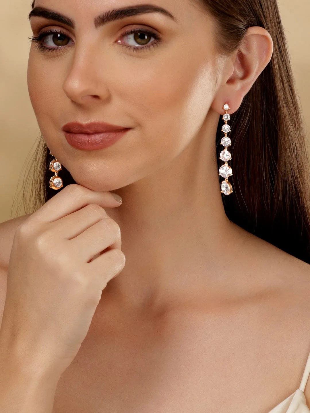 Rubans 18k Gold Plated Premium Crystal Studded Dangle Earrings