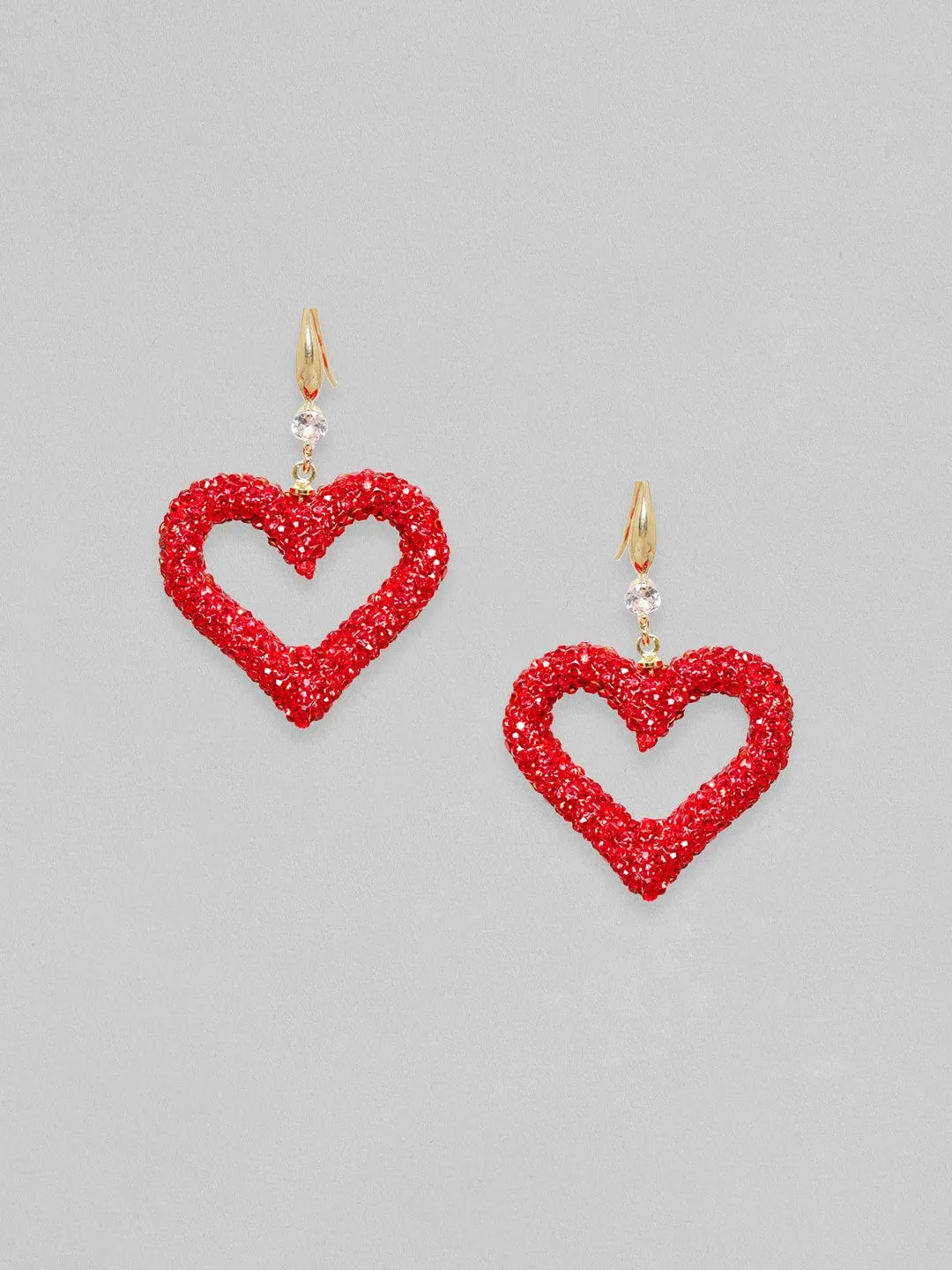 Rubans Voguish Pink Pave Crystal Studded Heart Motif Dangle Earrings