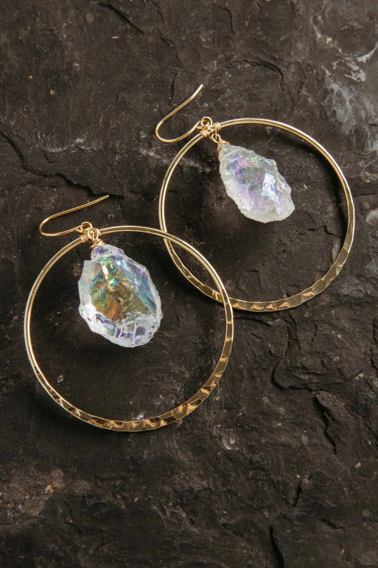 She Brings The Joy Aura Quartz Gold Hoop Earrings