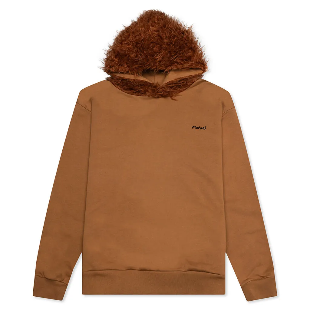 Shearling Hooded Cotton Sweatshirt - Earth Of Siena