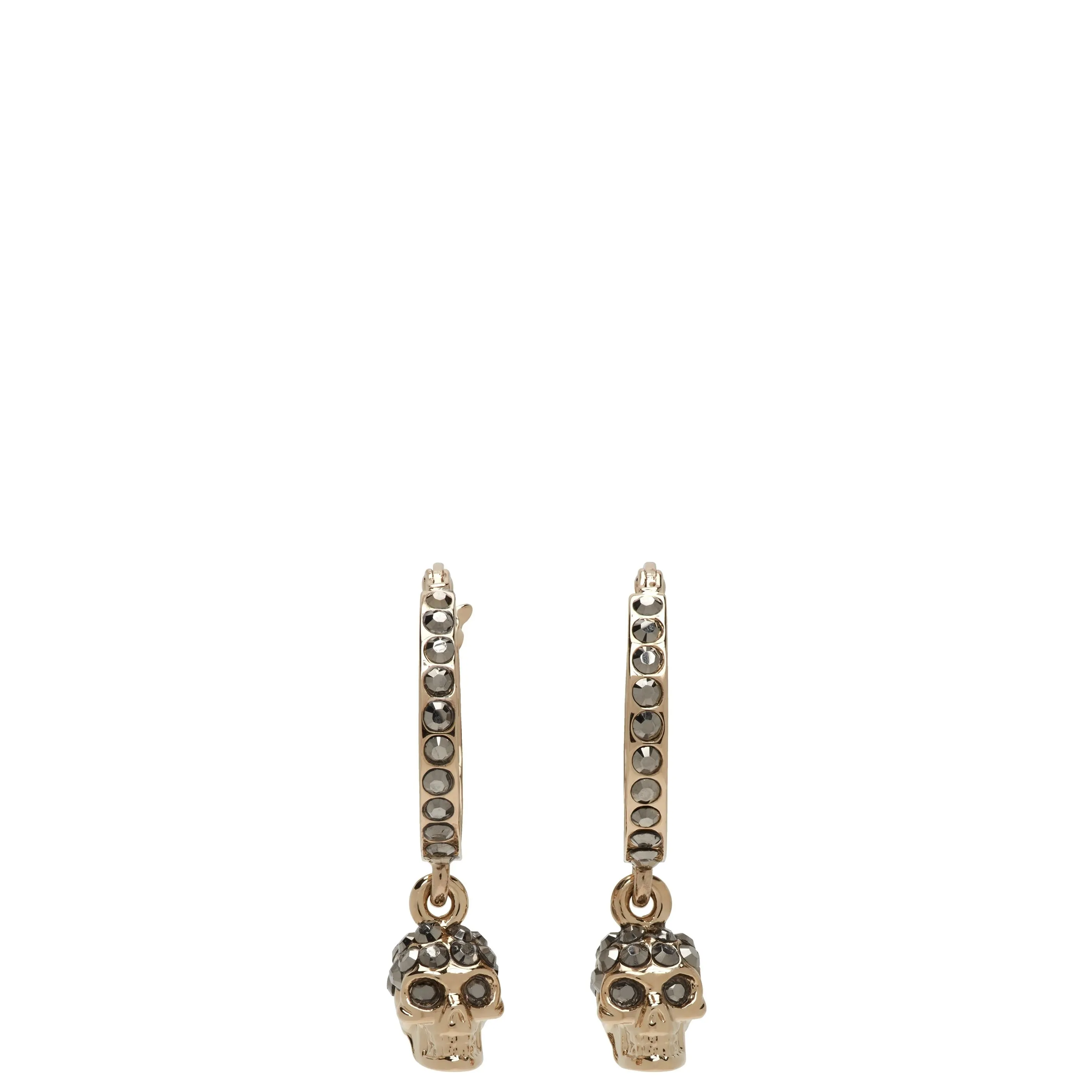 Skull Creole Mini Earrings, Pale Gold/Grey Crystal