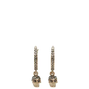 Skull Creole Mini Earrings, Pale Gold/Grey Crystal