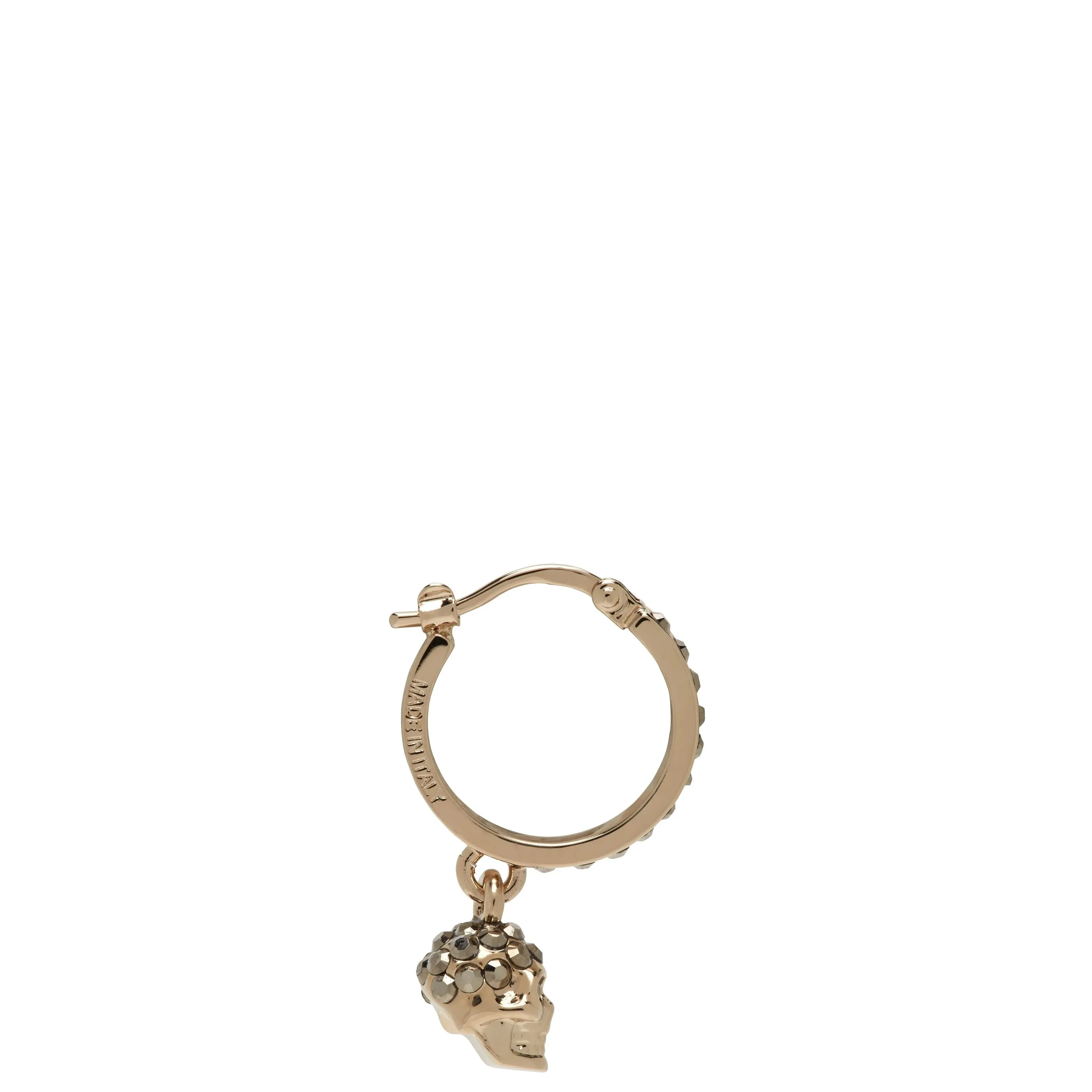 Skull Creole Mini Earrings, Pale Gold/Grey Crystal