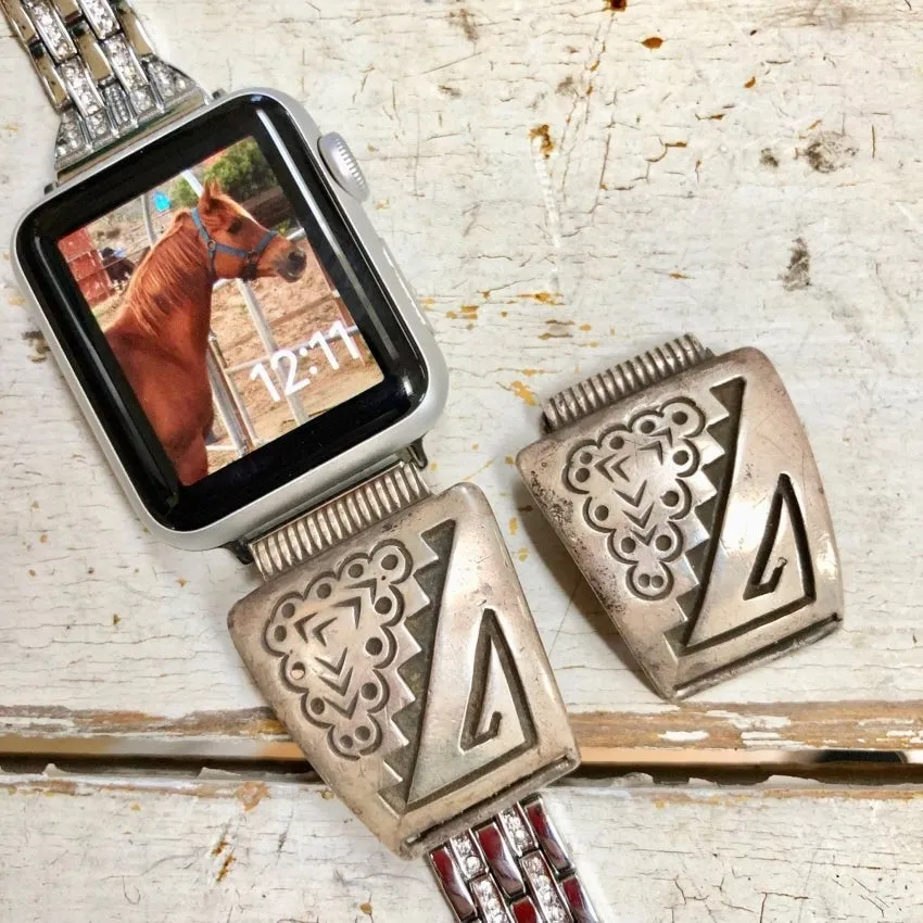 Solid Sterling Silver Overlay Watch Band Plates by Roy Vandever Navajo