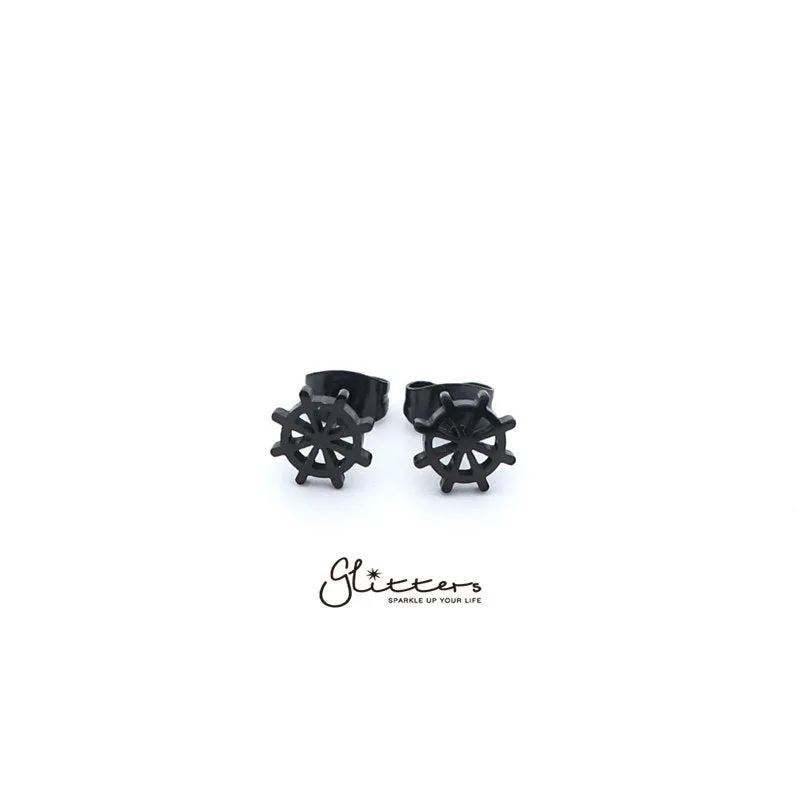 Stainless Steel Rudder Stud Earrings-Silver | Gold | Black