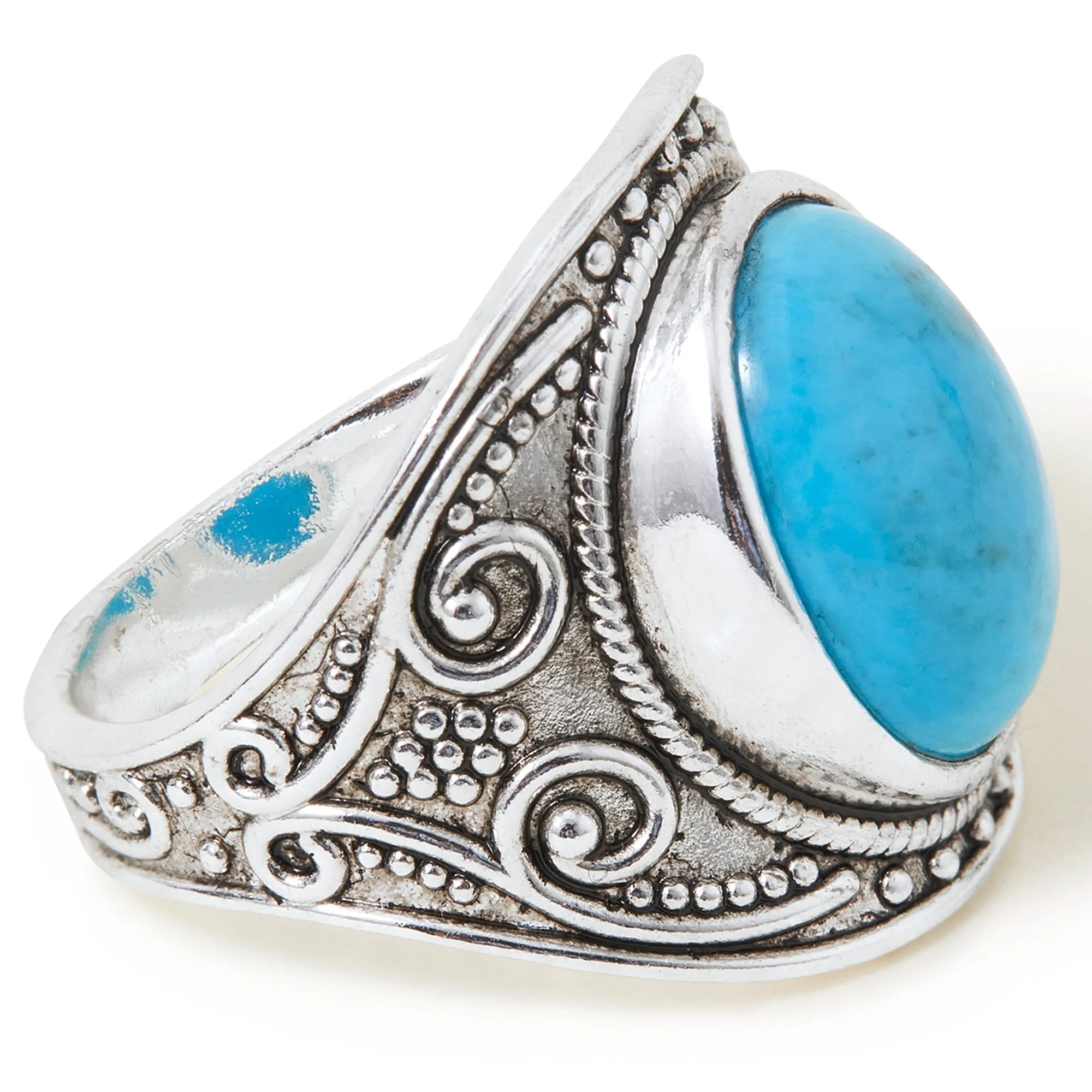 Sterling Silver Plated Oxidised Band Ring Blue-Medium