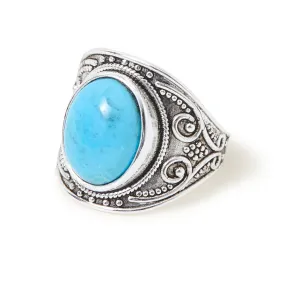 Sterling Silver Plated Oxidised Band Ring Blue-Medium