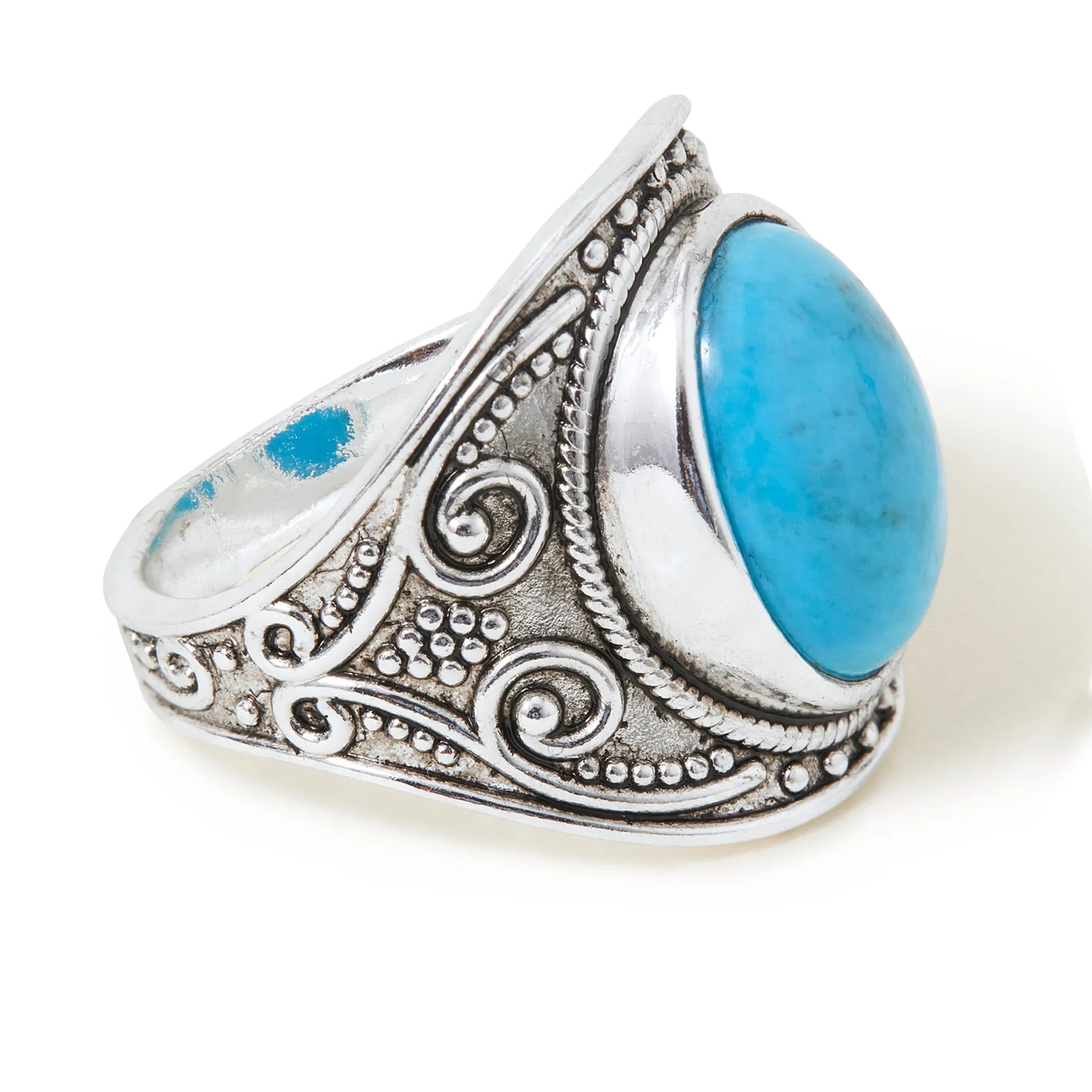 Sterling Silver Plated Oxidised Band Ring Blue-Medium