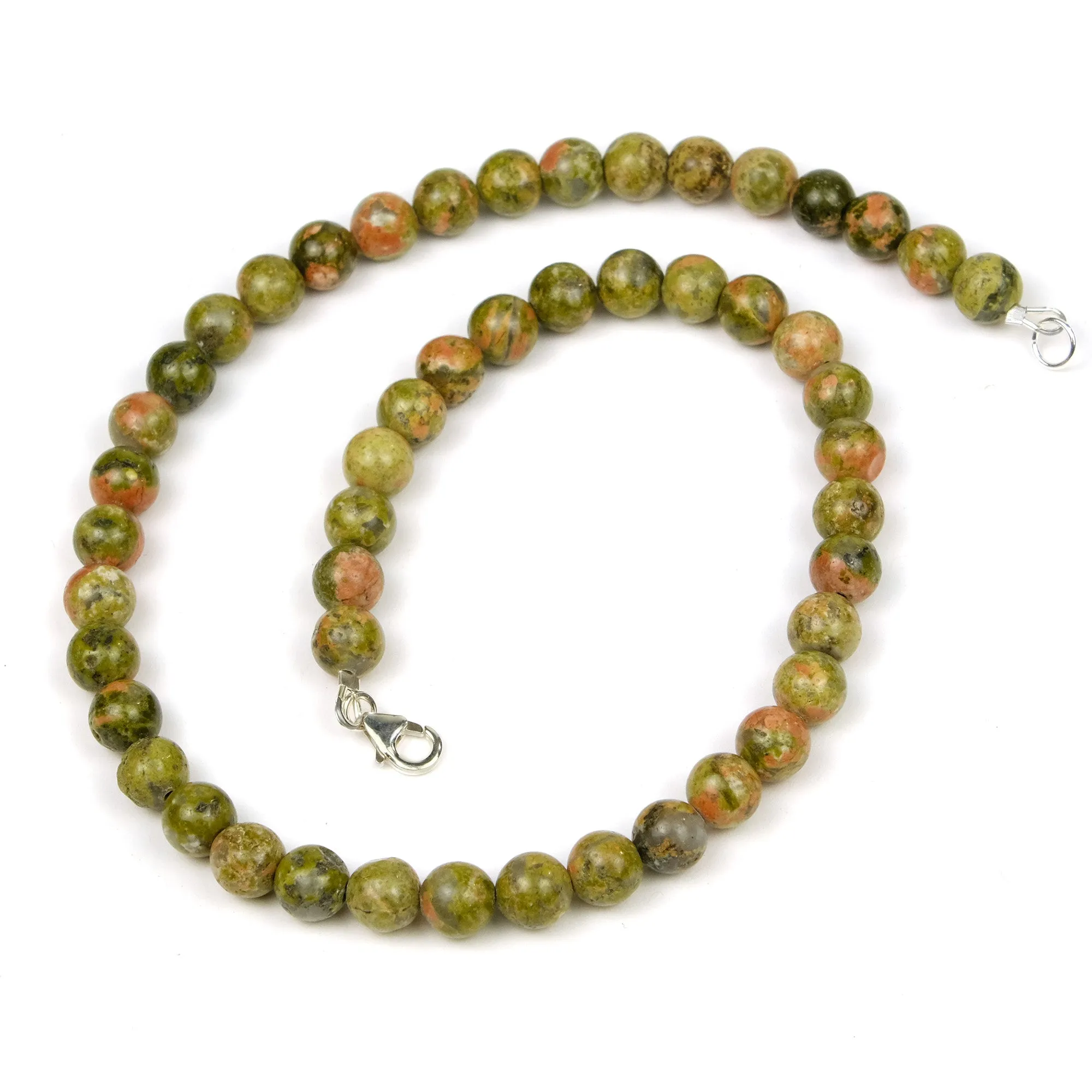 Unakite Jasper Necklace with Sterling Silver Trigger Clasp