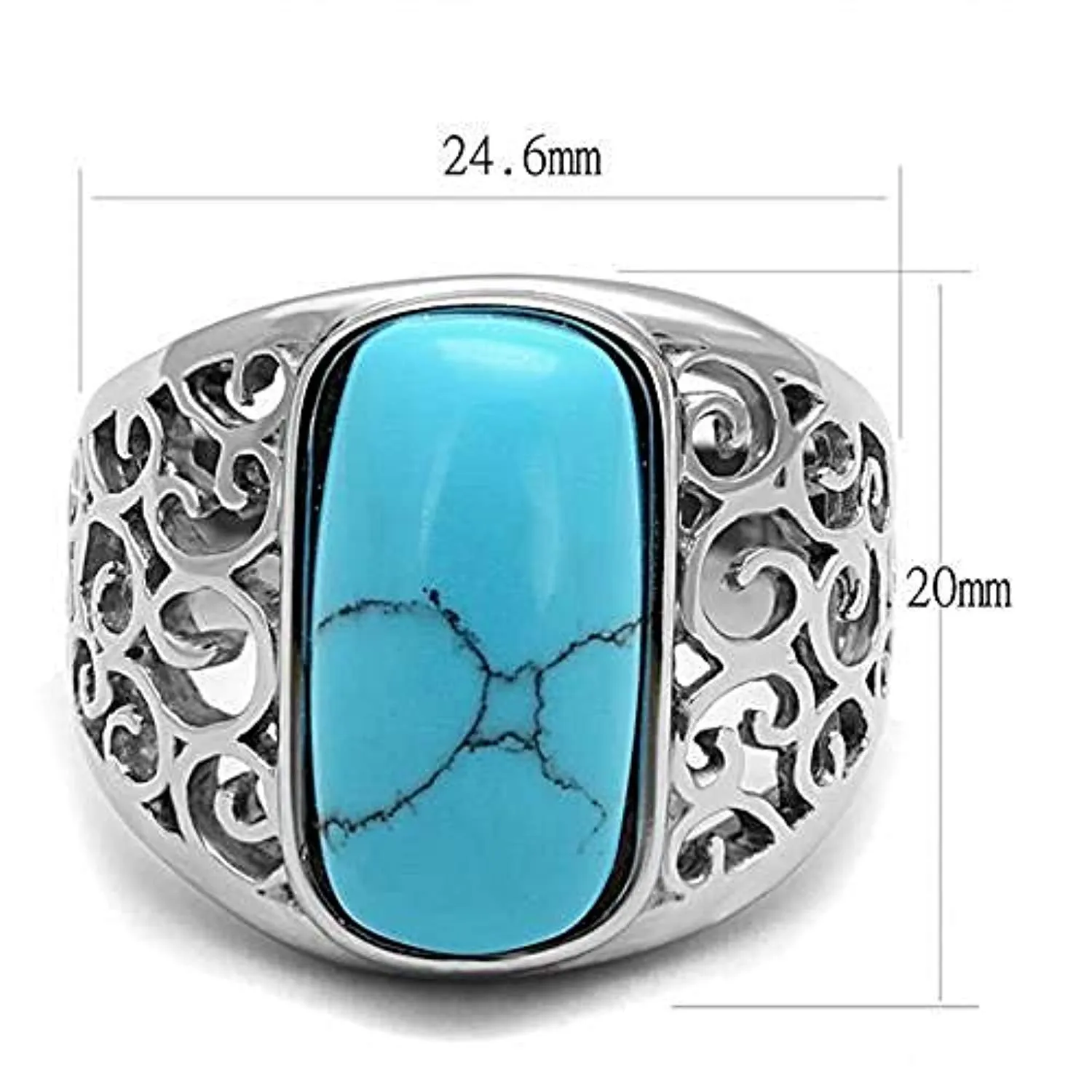 WildKlass Stainless Steel Ring High Polished Men Synthetic Sea Blue