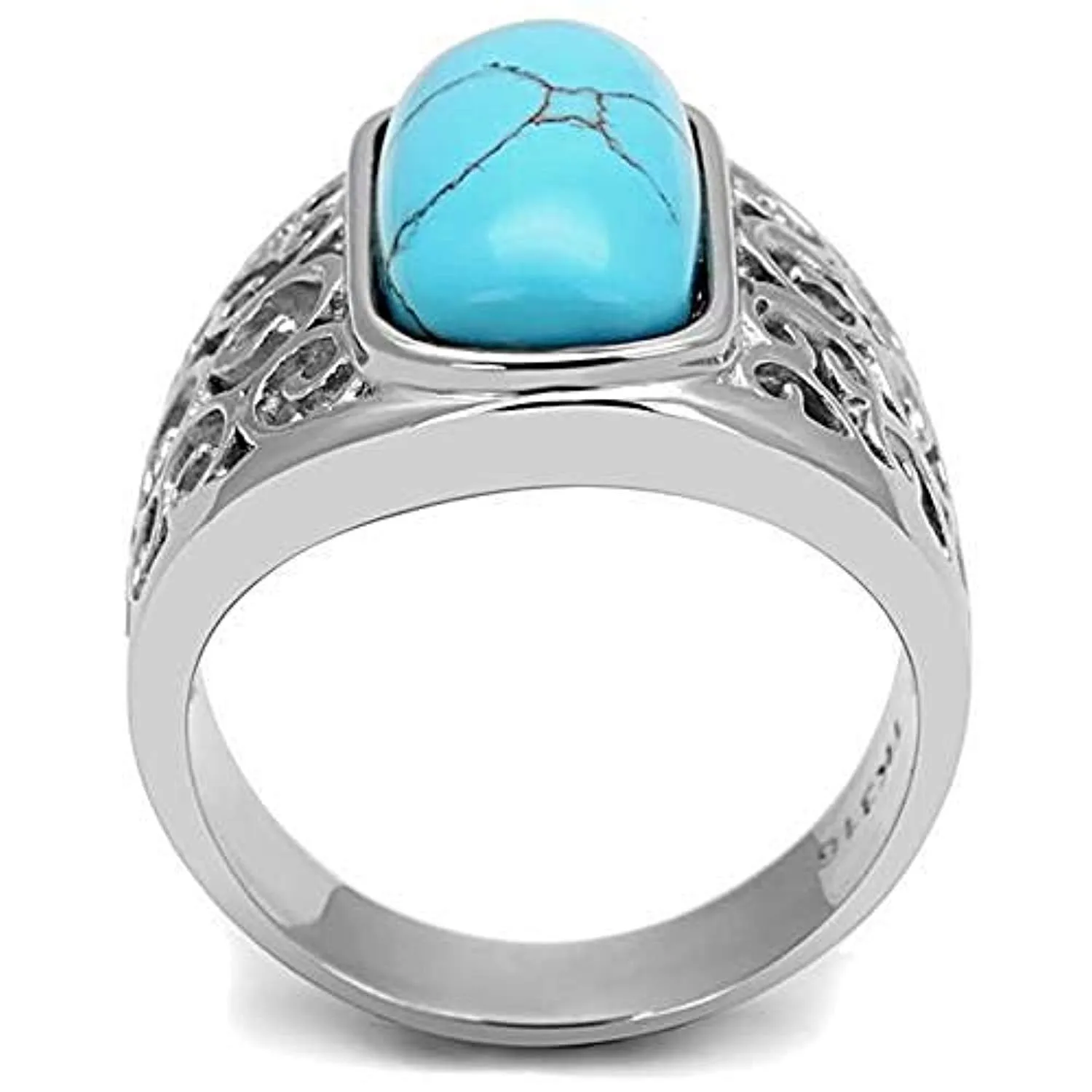 WildKlass Stainless Steel Ring High Polished Men Synthetic Sea Blue