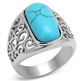 WildKlass Stainless Steel Ring High Polished Men Synthetic Sea Blue