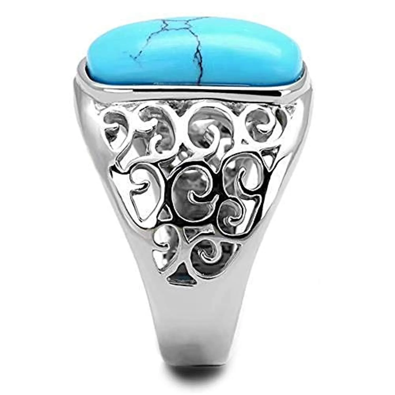 WildKlass Stainless Steel Ring High Polished Men Synthetic Sea Blue