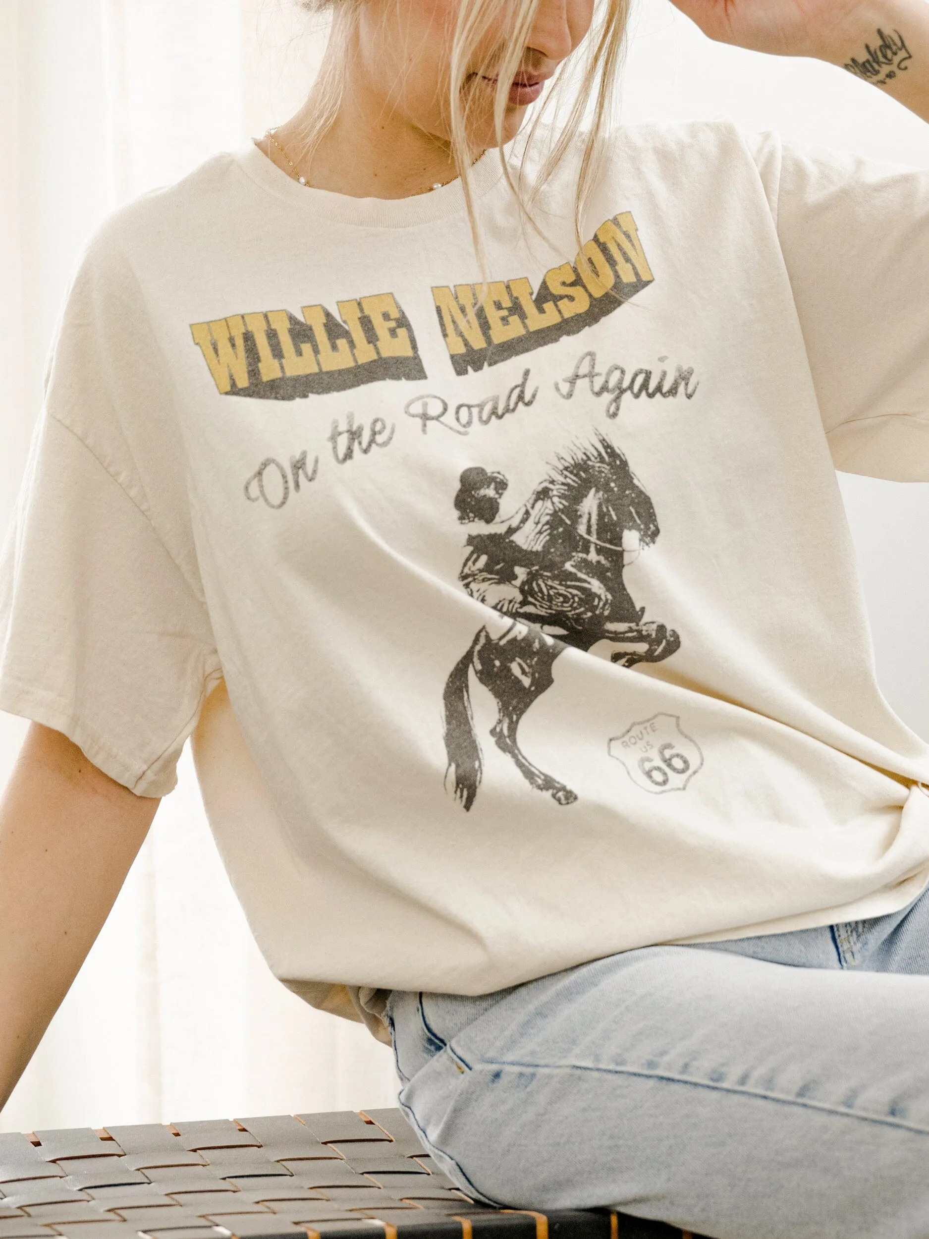 Willie Nelson Route 66 Off White Thrifted Tee