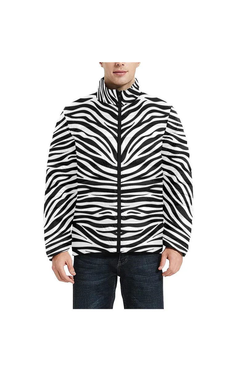 Zebra Print Unisex Stand Collar Padded Jacket